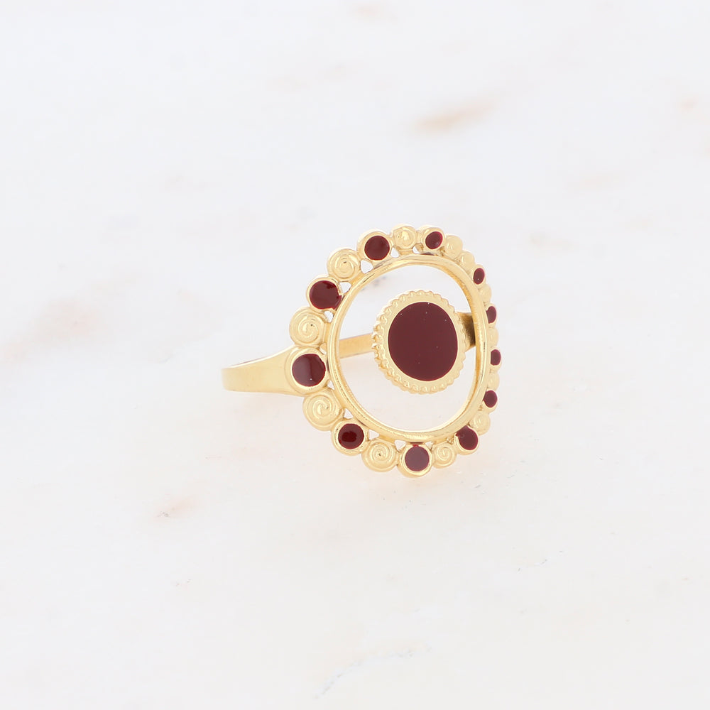 Bague avec pièces émaillées - Bordeaux