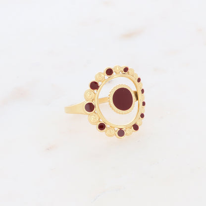 Bague avec pièces émaillées - Bordeaux