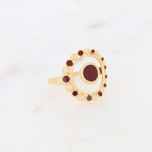Bague avec pièces émaillées - Bordeaux