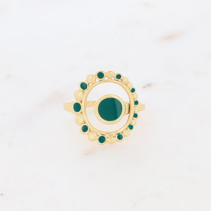 Bague avec pièces émaillées - Vert