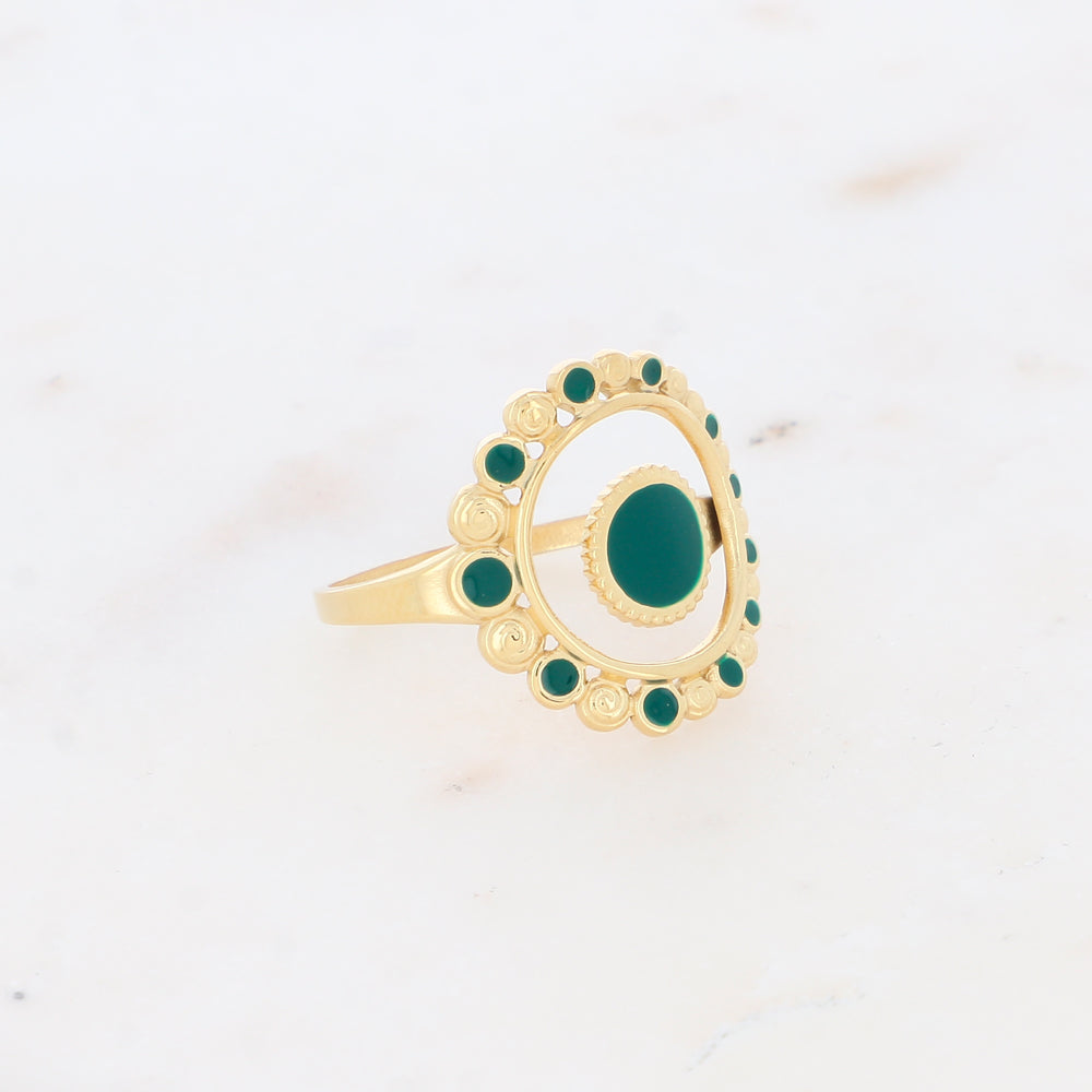 Bague avec pièces émaillées - Vert