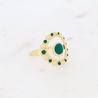 Bague avec pièces émaillées - Vert