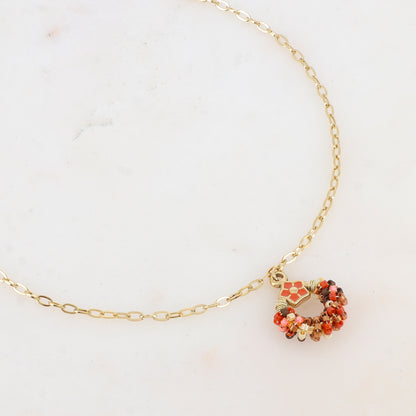 Collier avec avec anneau, perles, étoile et émail (40+5CM)