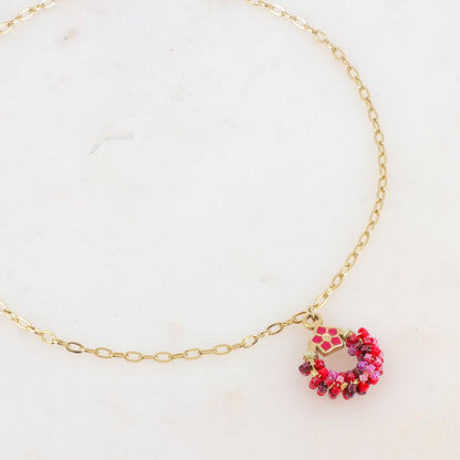 Collier avec avec anneau, perles, étoile et émail (40+5CM)