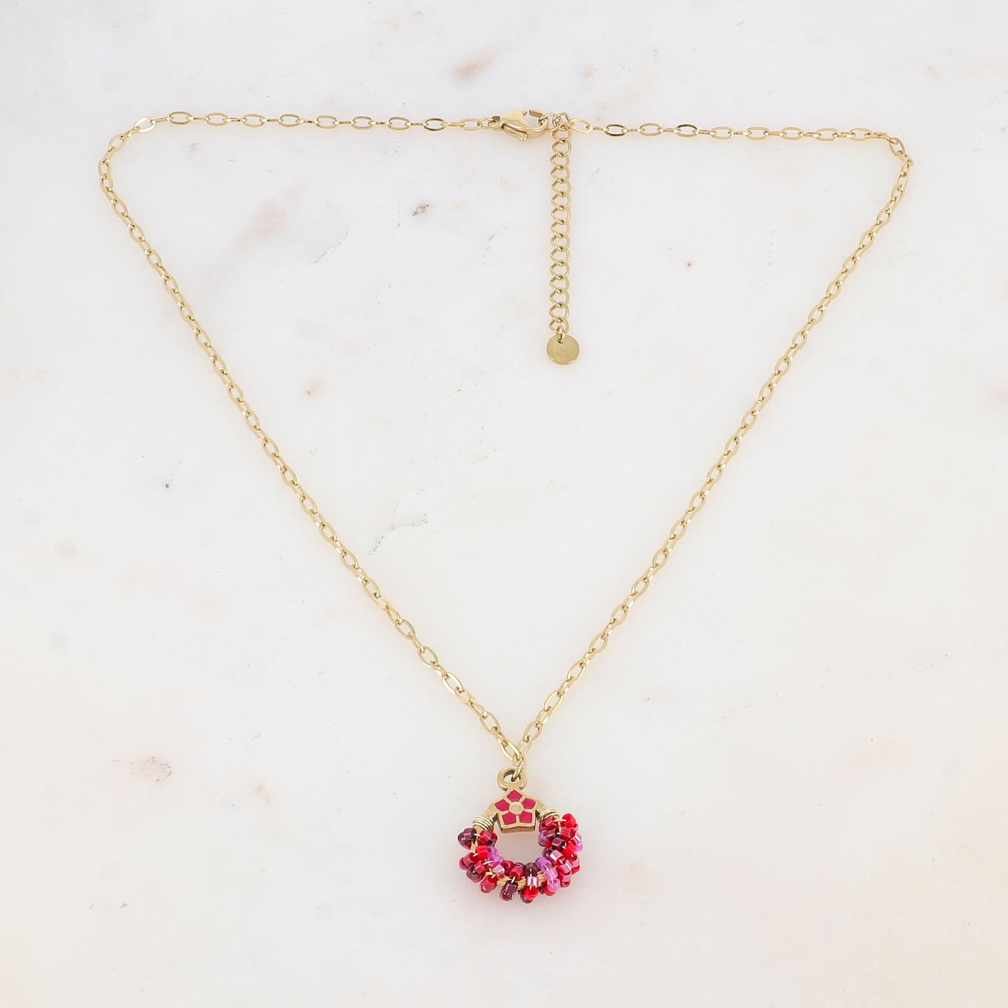 Collier avec avec anneau, perles, étoile et émail (40+5CM)