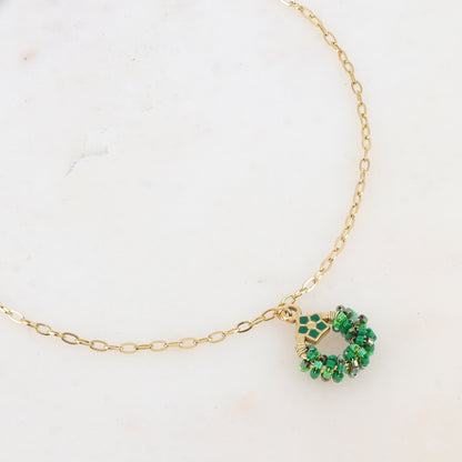 Collier avec avec anneau, perles, étoile et émail (40+5CM)