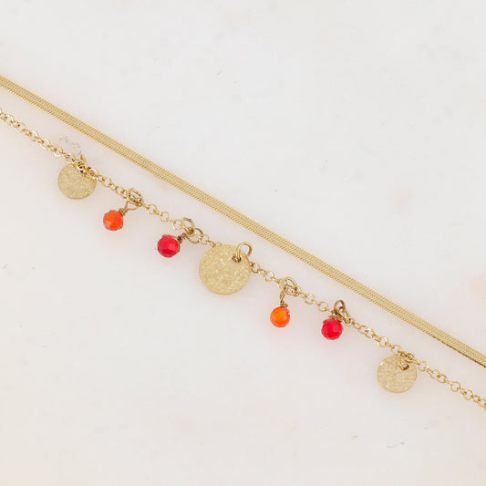 Bracelet 2 rangs avec pampilles rondes martelées et pierres naturelles
