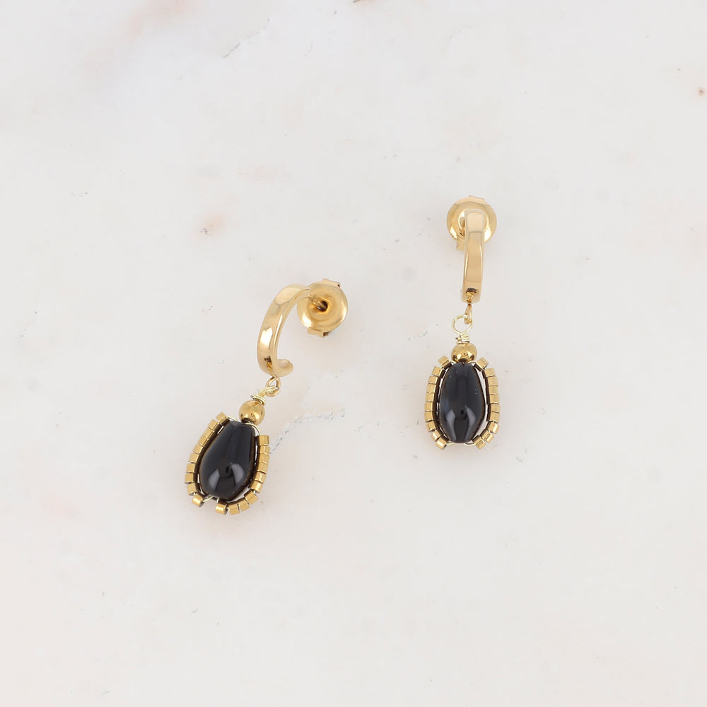 Créoles avec pierres naturelles et perles de rocaille 1 x 3 CM.