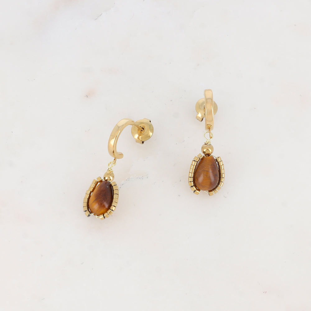 Créoles avec pierres naturelles et perles de rocaille 1 x 3 CM.