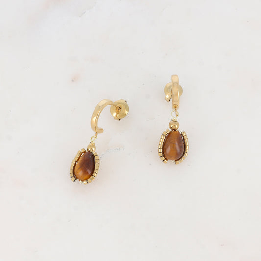 Créoles avec pierres naturelles et perles de rocaille 1 x 3 CM.