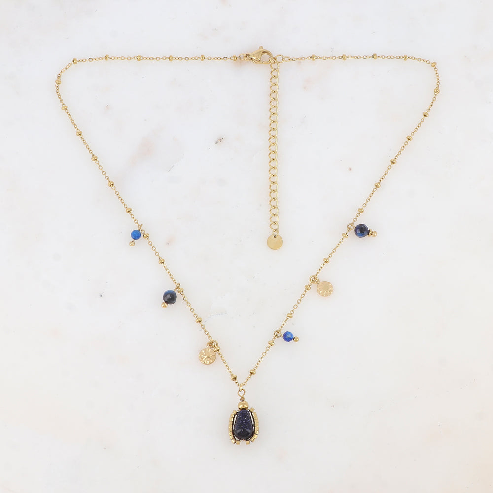Collier avec pampilles rondes martelées et pierres naturelles (39+7CM)