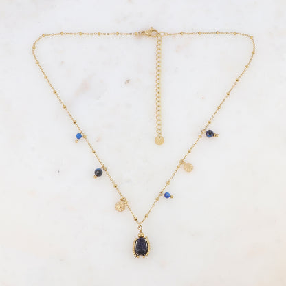 Collier avec pampilles rondes martelées et pierres naturelles (39+7CM)