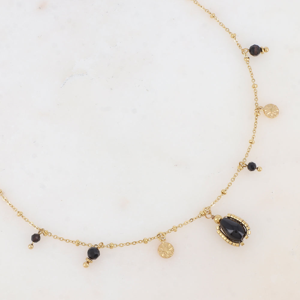 Collier avec pampilles rondes martelées et pierres naturelles (39+7CM)