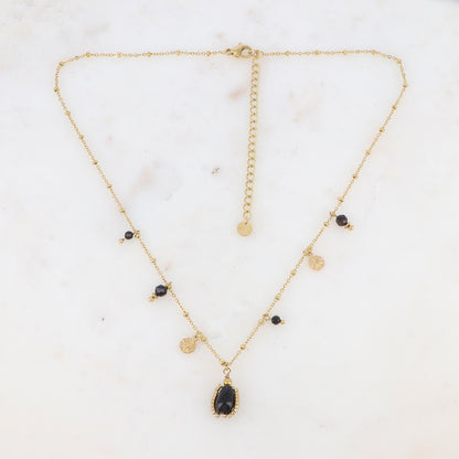 Collier avec pampilles rondes martelées et pierres naturelles (39+7CM)