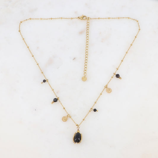 Collier avec pampilles rondes martelées et pierres naturelles (39+7CM)