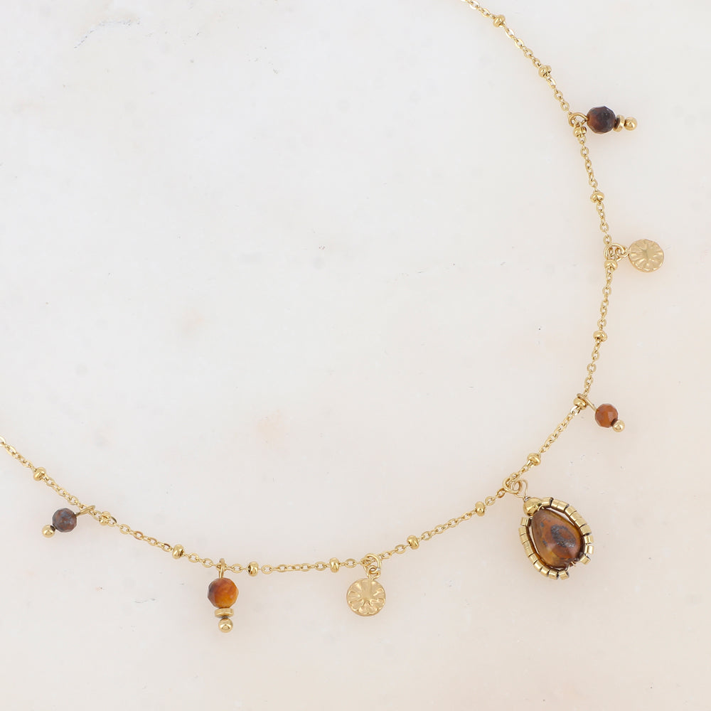 Collier avec pampilles rondes martelées et pierres naturelles (39+7CM)