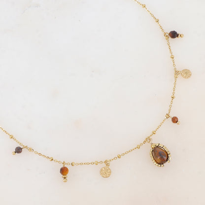 Collier avec pampilles rondes martelées et pierres naturelles (39+7CM)
