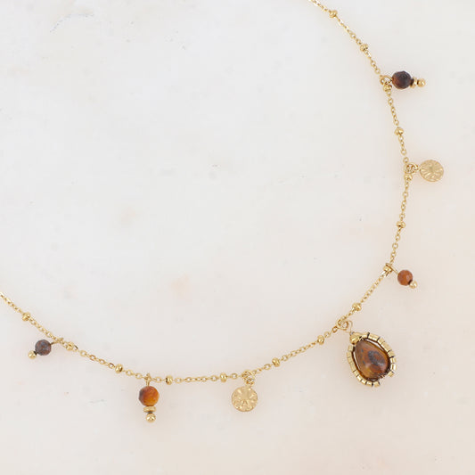 Collier avec pampilles rondes martelées et pierres naturelles (39+7CM)