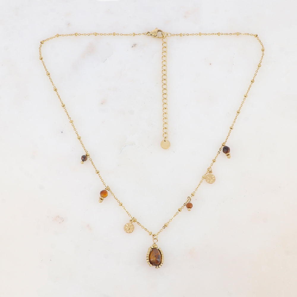 Collier avec pampilles rondes martelées et pierres naturelles (39+7CM)