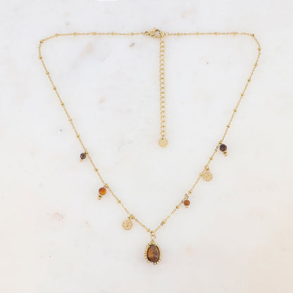Collier avec pampilles rondes martelées et pierres naturelles (39+7CM)