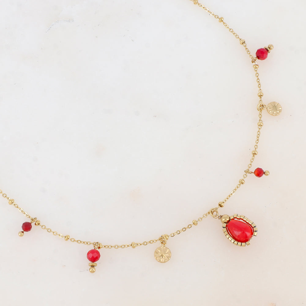 Collier avec pampilles rondes martelées et pierres naturelles (39+7CM)
