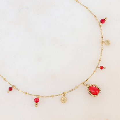 Collier avec pampilles rondes martelées et pierres naturelles (39+7CM)