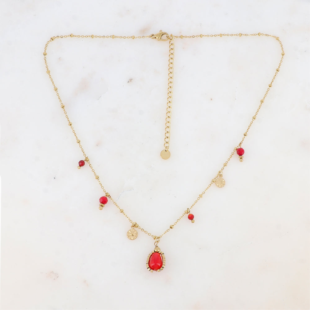 Collier avec pampilles rondes martelées et pierres naturelles (39+7CM)