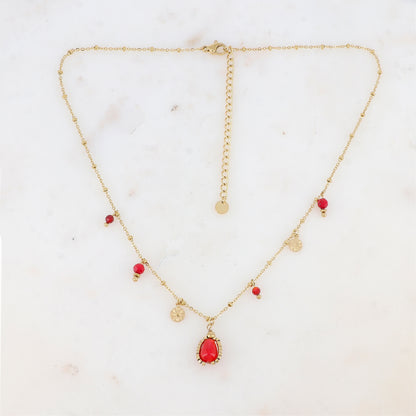 Collier avec pampilles rondes martelées et pierres naturelles (39+7CM)