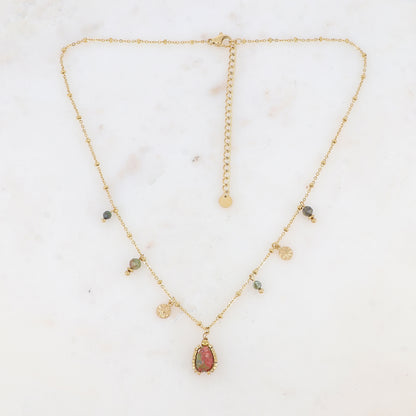 Collier avec pampilles rondes martelées et pierres naturelles (39+7CM)