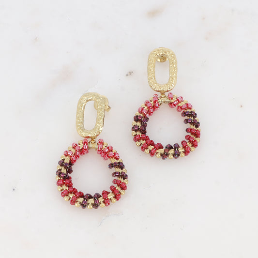 B.O à puce avec 2 anneaux et perles de rocaille 2,6 x 4,6 CM.