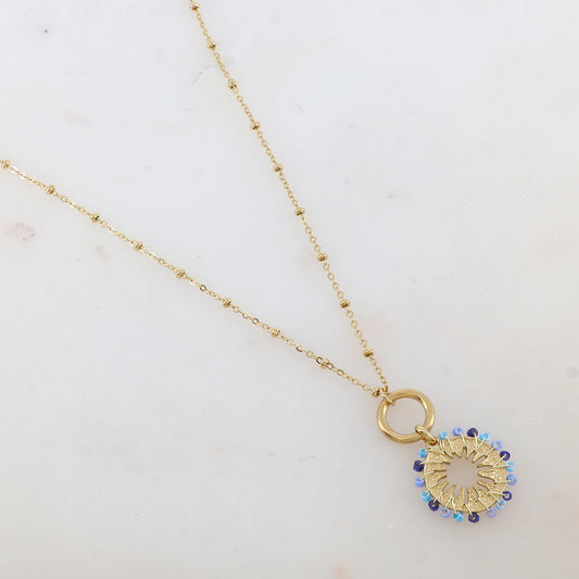 Collier avec anneau, pièce ronde embellie de perles (40+5CM)