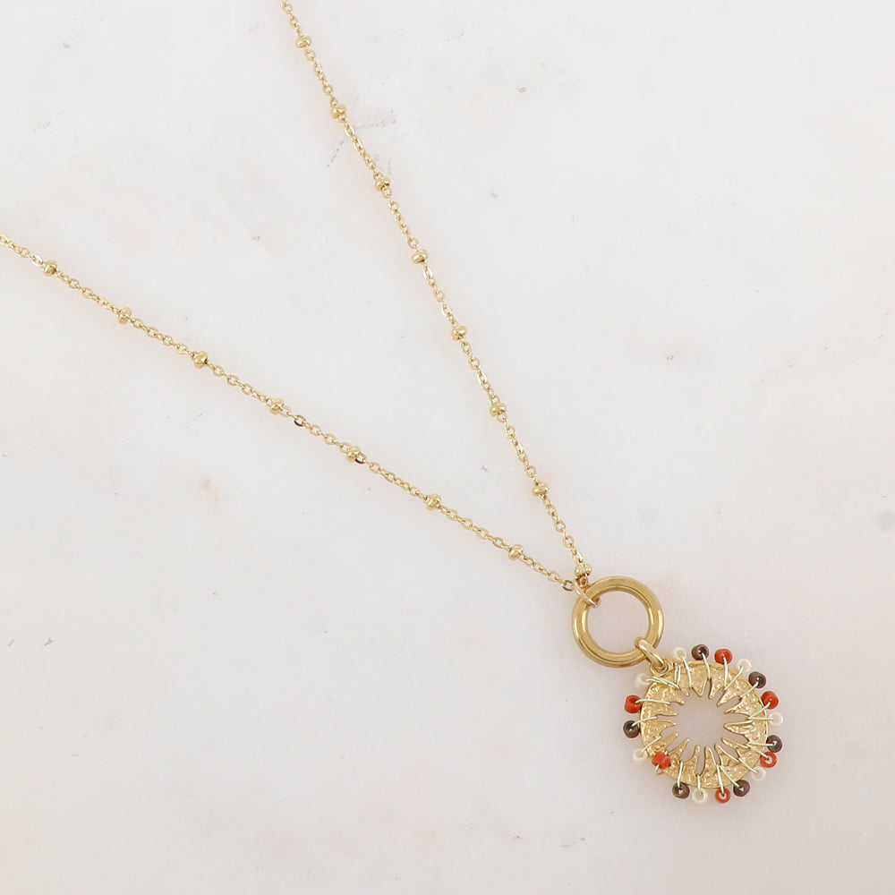 Collier avec anneau, pièce ronde embellie de perles (40+5CM)