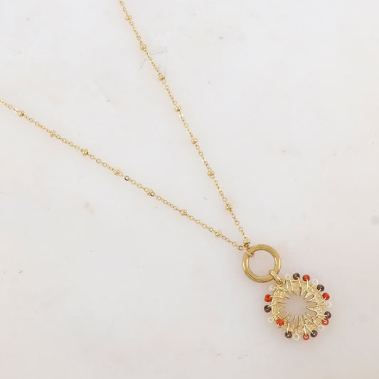 Collier avec anneau, pièce ronde embellie de perles (40+5CM)