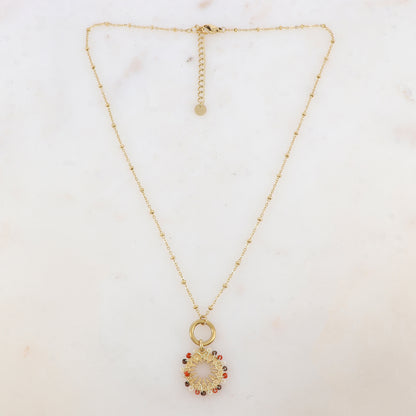 Collier avec anneau, pièce ronde embellie de perles (40+5CM)