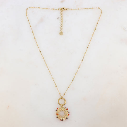 Collier avec anneau, pièce ronde embellie de perles (40+5CM)