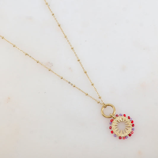 Collier avec anneau, pièce ronde embellie de perles (40+5CM)