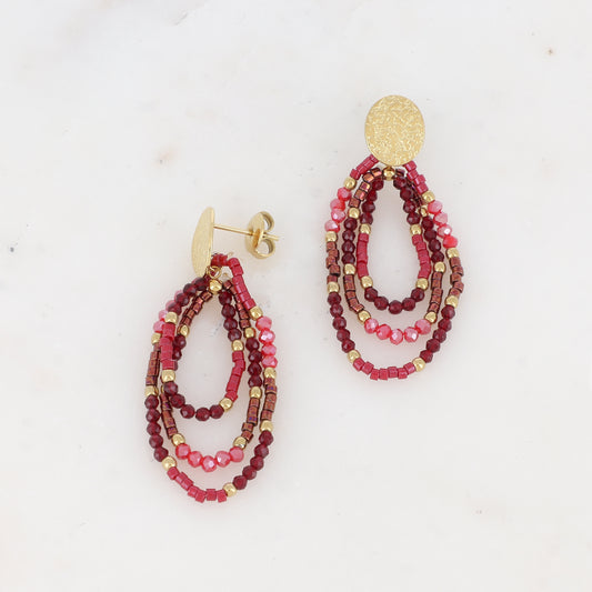 B.O à puce avec pièce martelée ovale, perles de rocaille et pâtes de verre 1,5 x 4,6 CM