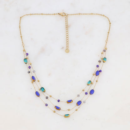 Collier 3 rangs avec pierre naturelle et pâtes de verre (38/41/44+5CM)