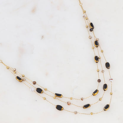 Collier 3 rangs avec pierre naturelle et pâtes de verre (38/41/44+5CM)