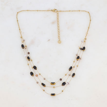 Collier 3 rangs avec pierre naturelle et pâtes de verre (38/41/44+5CM)
