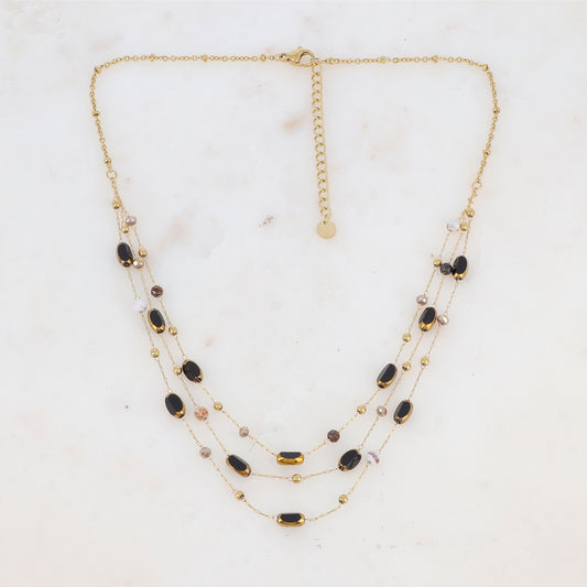 Collier 3 rangs avec pierre naturelle et pâtes de verre (38/41/44+5CM)