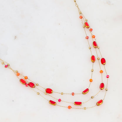 Collier 3 rangs avec pierre naturelle et pâtes de verre (38/41/44+5CM)