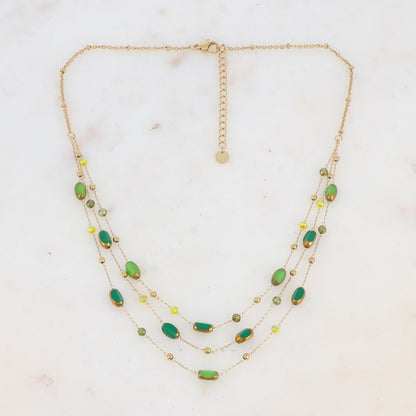 Collier 3 rangs avec pierre naturelle et pâtes de verre (38/41/44+5CM)