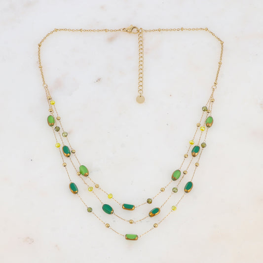 Collier 3 rangs avec pierre naturelle et pâtes de verre (38/41/44+5CM)