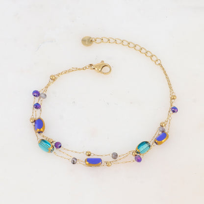 Bracelet 3 rangs avec pierre naturelle et pâtes de verre