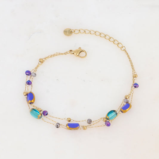 Bracelet 3 rangs avec pierre naturelle et pâtes de verre