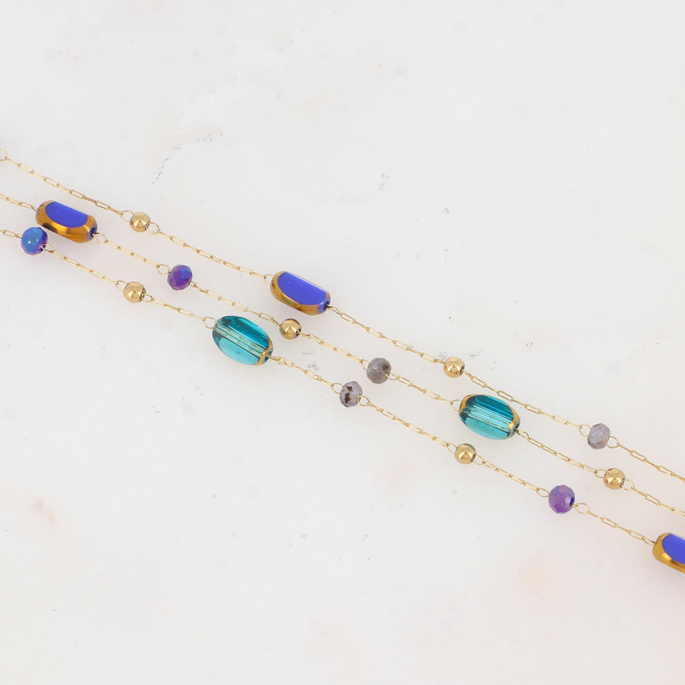 Bracelet 3 rangs avec pierre naturelle et pâtes de verre
