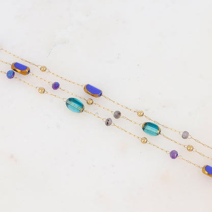 Bracelet 3 rangs avec pierre naturelle et pâtes de verre
