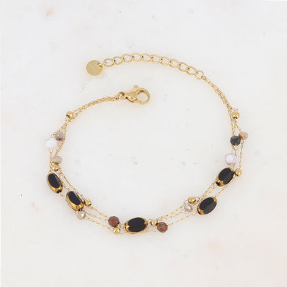Bracelet 3 rangs avec pierre naturelle et pâtes de verre