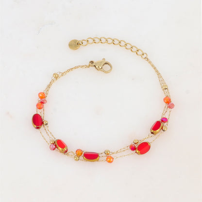 Bracelet 3 rangs avec pierre naturelle et pâtes de verre